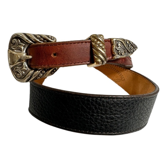 NOCONA Brown/Black Leather Belt With Floral Buckle Western Made In USA 30 main image 4